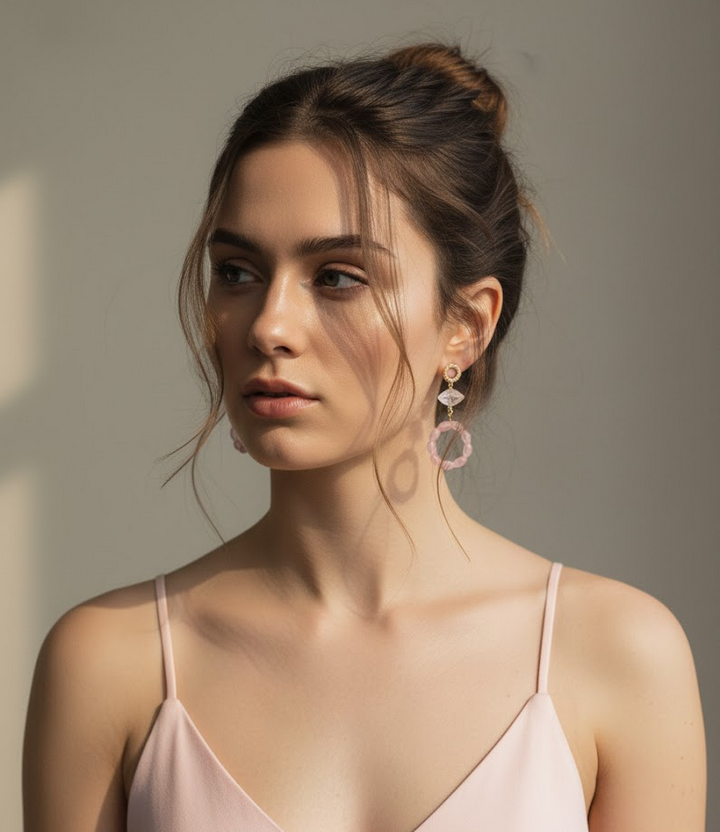 Arete Freya cuarzo rosa