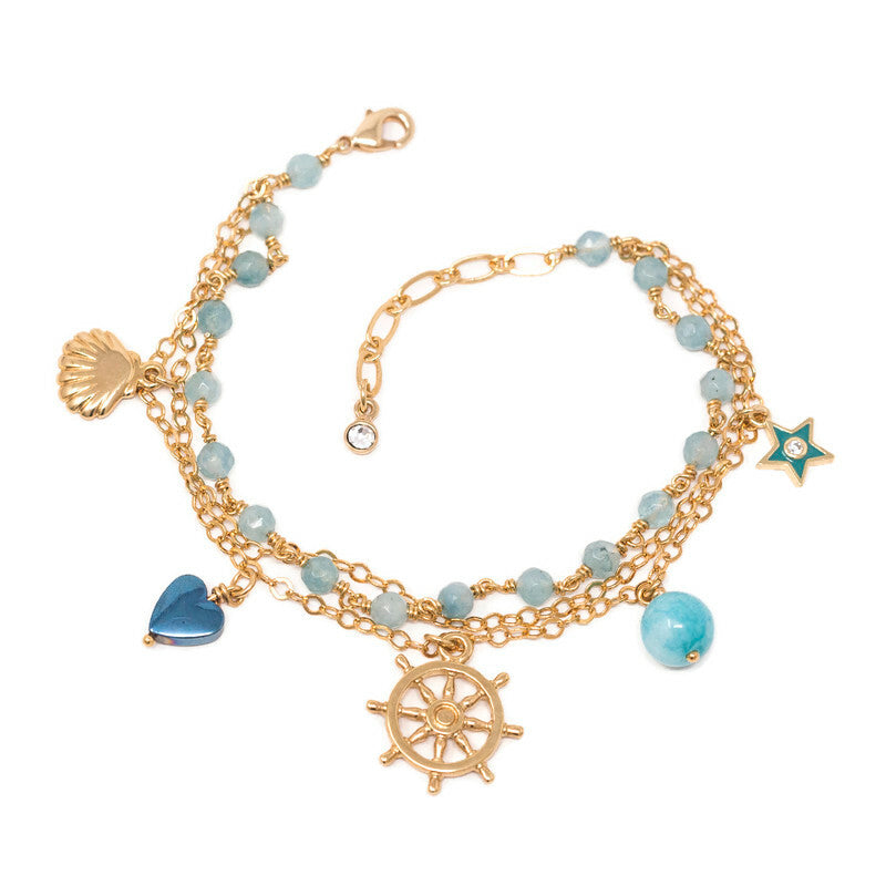 Pulsera Charms Cuarzo Aqua