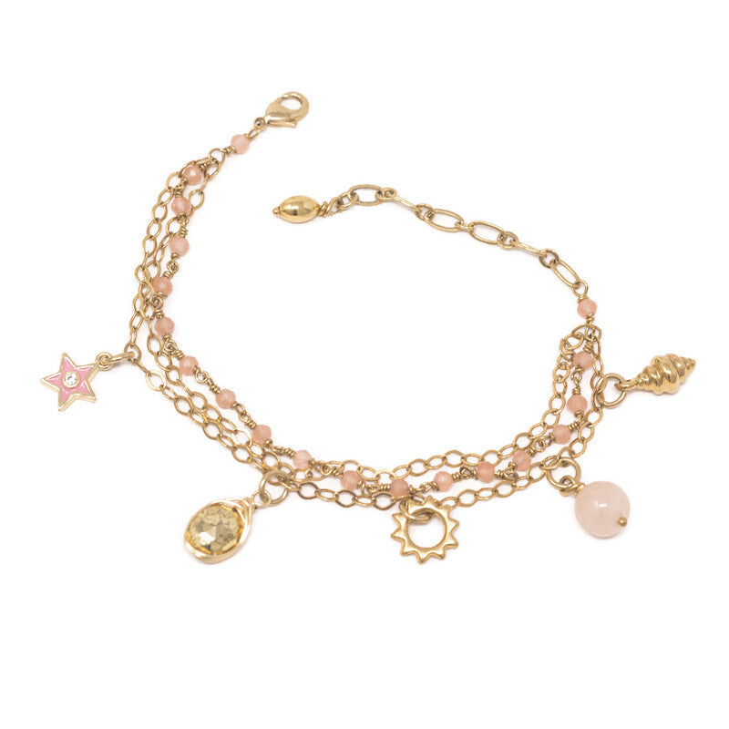 Pulsera Charms Cuarzo Rosa